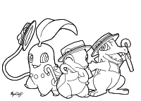 Ragtime trio Chikorita, Cyndaquil, and Totodile