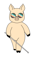 Buu-chan the AnimeIowa mascot wearing sunglasses and using a white cane