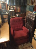Socchan's Quiet Nook A plush red velvet recliner next to a Victrola